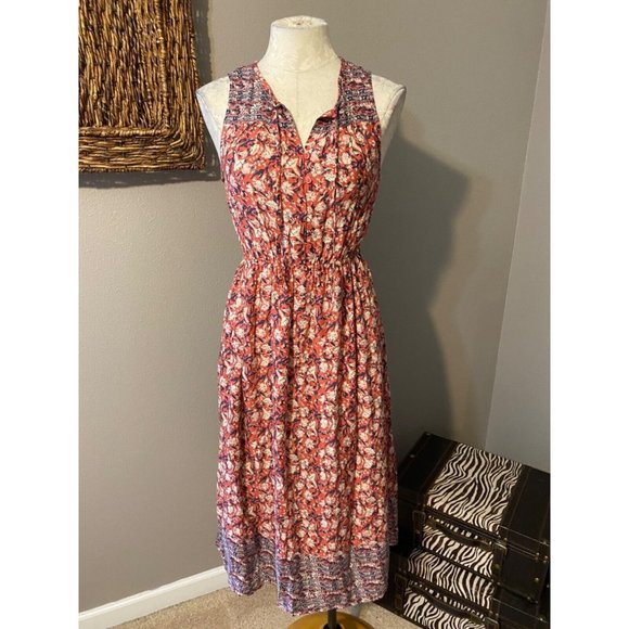 Lucky Brand Dresses & Skirts - Lucky Brand Dress Orange Blue Cream XS Extra Large Floral Midi NWT $129